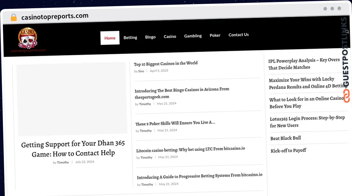 Publish Guest Post on casinotopreports.com
