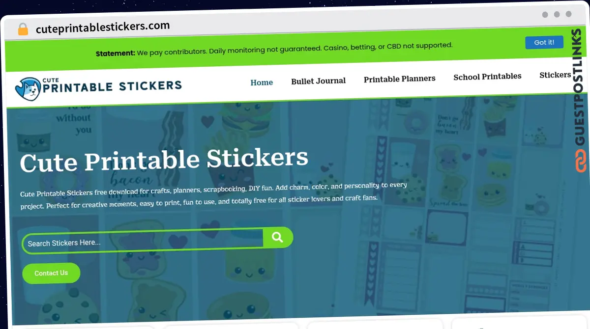 Publish Guest Post on cuteprintablestickers.com