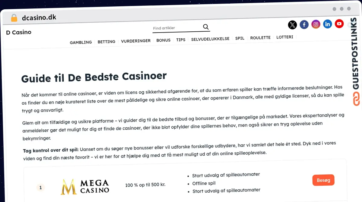 Publish Guest Post on dcasino.dk
