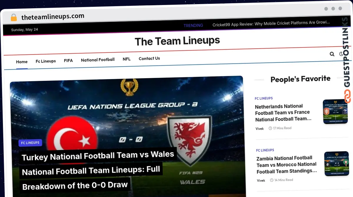 Publish Guest Post on theteamlineups.com