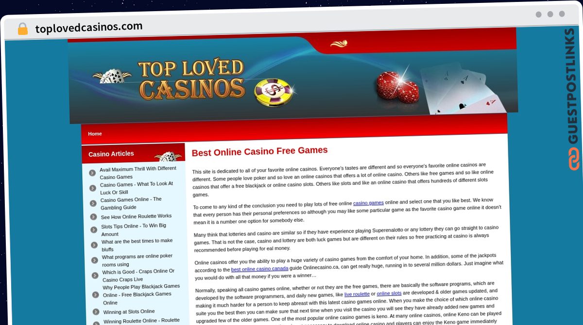 Publish Guest Post on toplovedcasinos.com