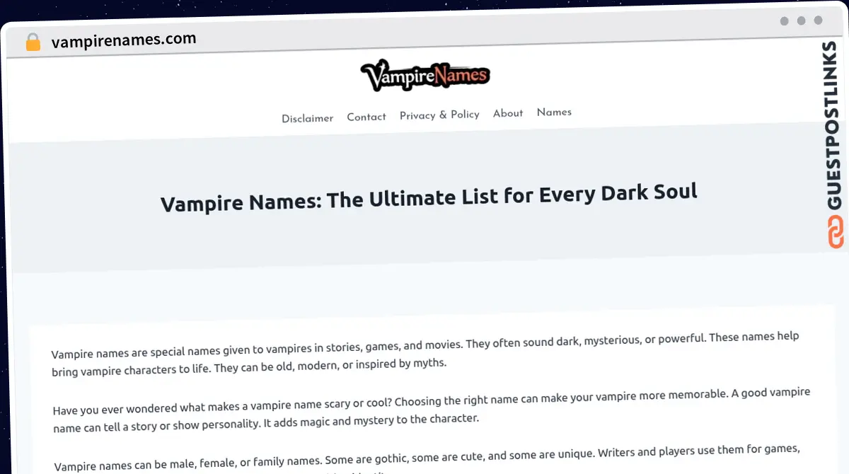 Publish Guest Post on vampirenames.com