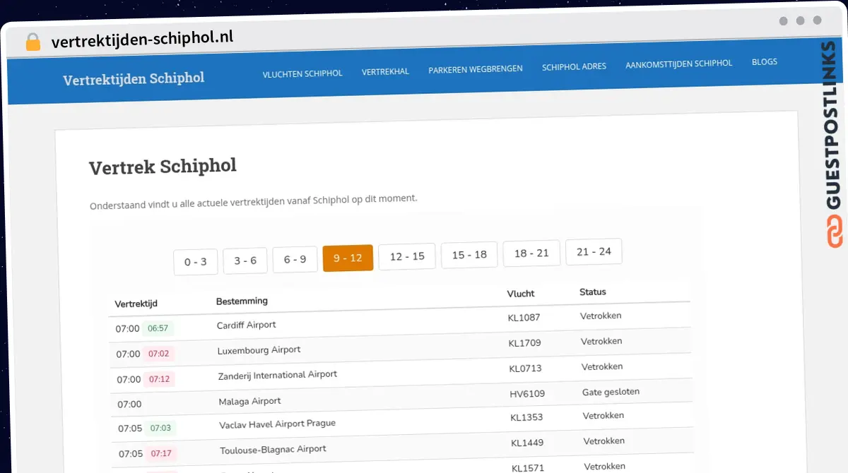 Publish Guest Post on vertrektijden-schiphol.nl