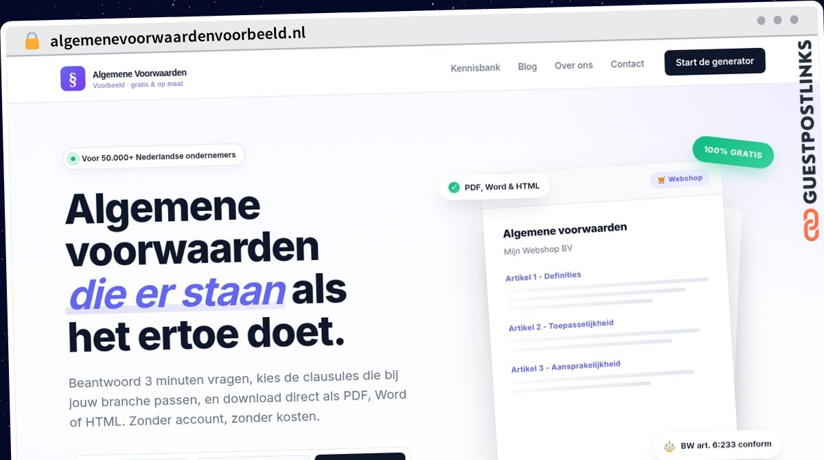 Publish Guest Post on algemenevoorwaardenvoorbeeld.nl