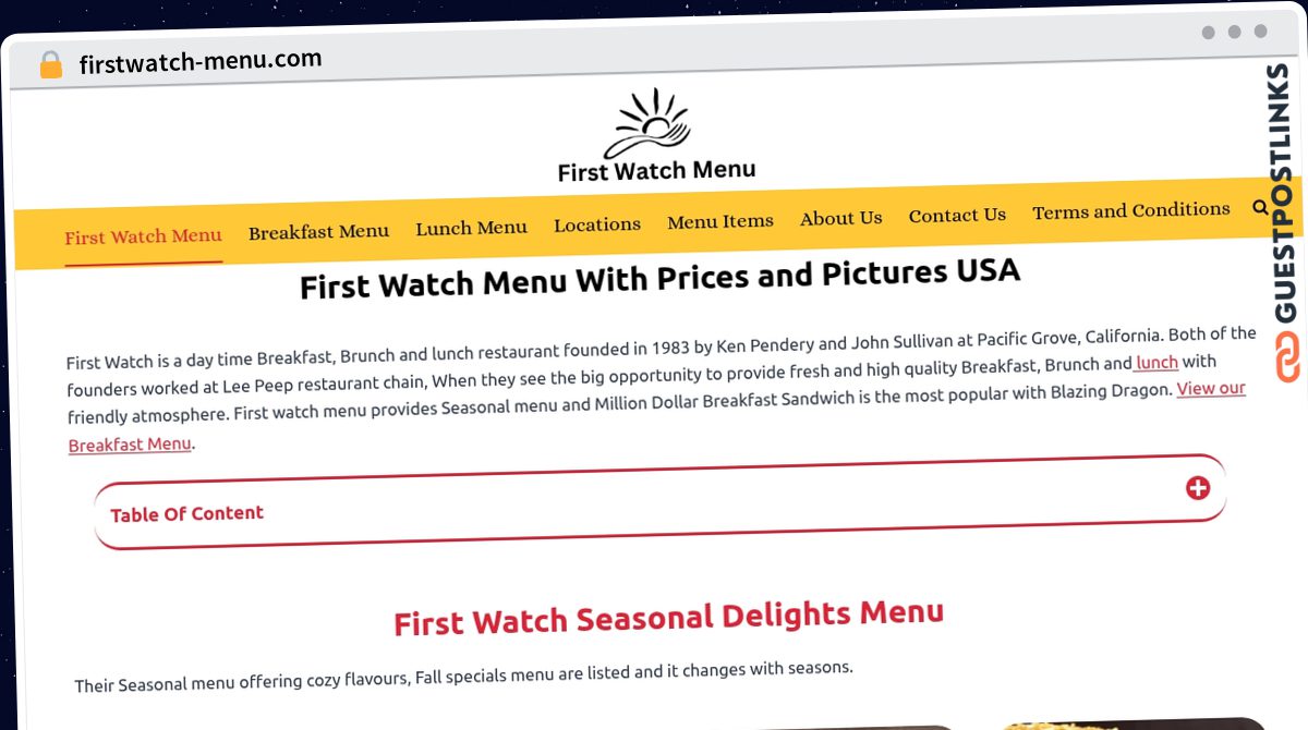 Publish Guest Post on firstwatch-menu.com