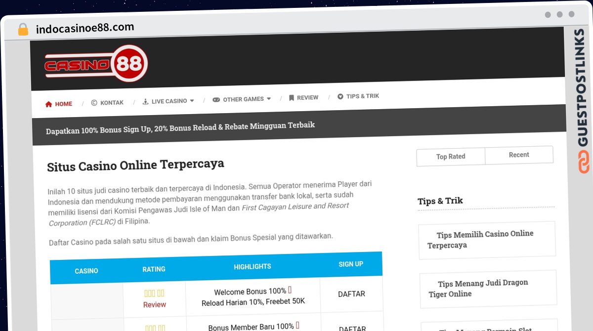Publish Guest Post on indocasinoe88.com