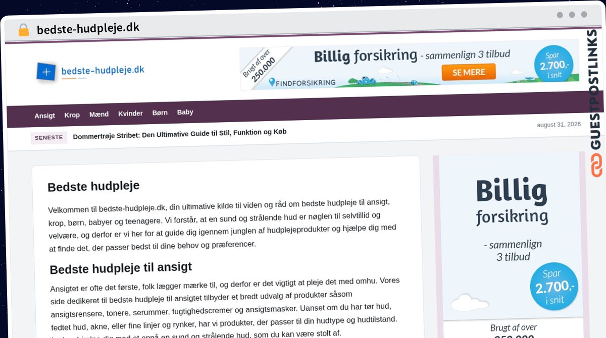 Publish Guest Post on bedste-hudpleje.dk
