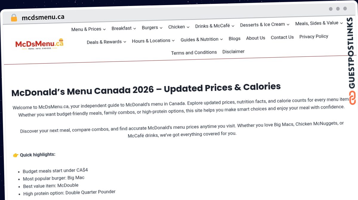 Publish Guest Post on mcdsmenu.ca