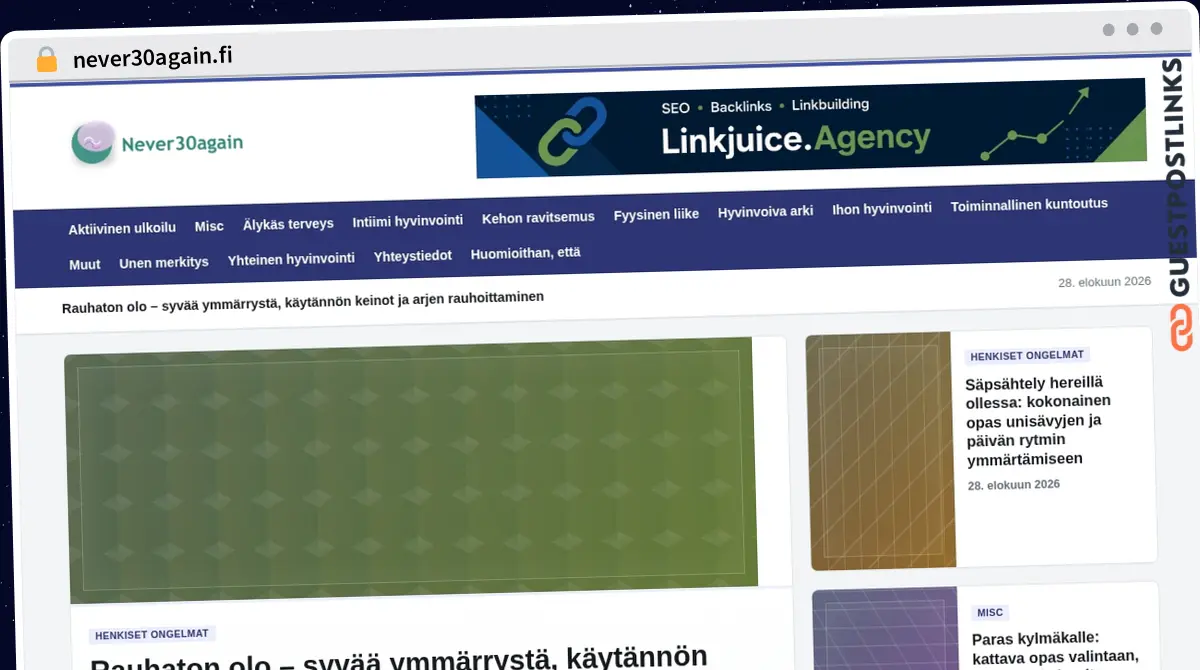 Publish Guest Post on never30again.fi
