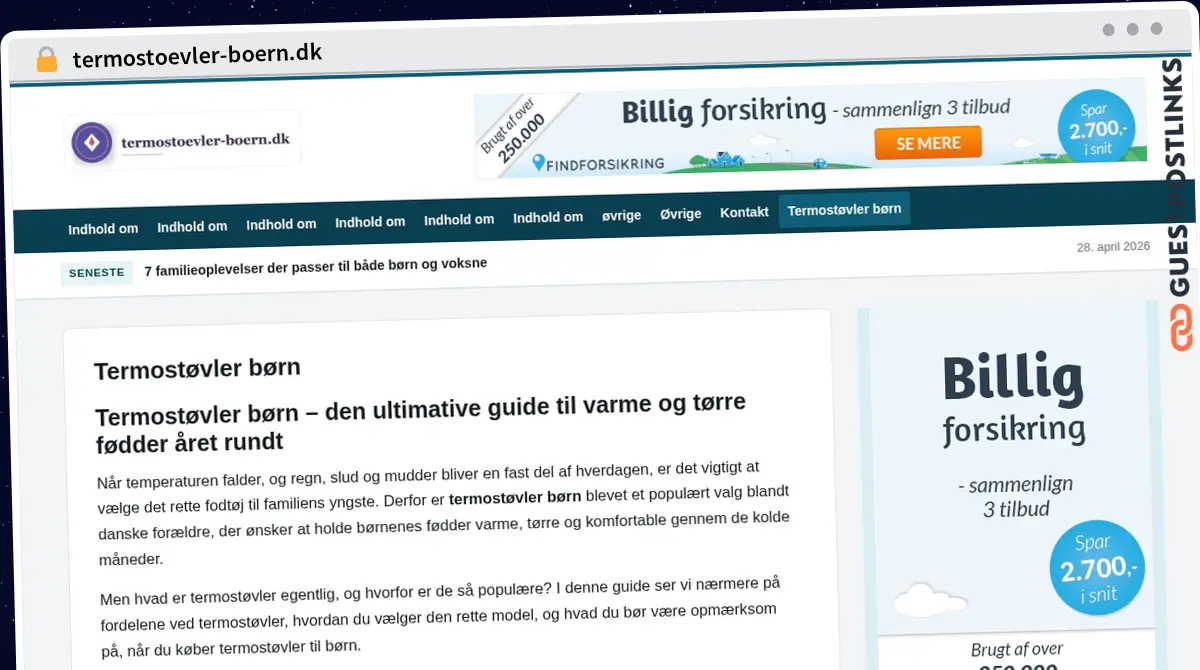 Publish Guest Post on termostoevler-boern.dk