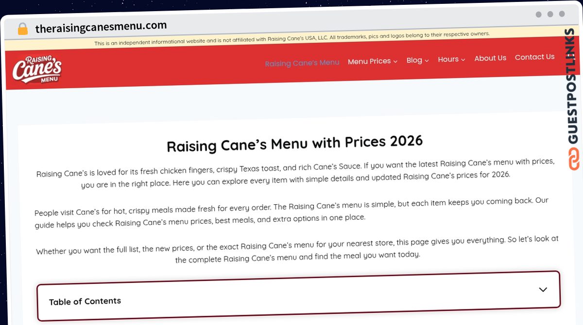 Publish Guest Post on theraisingcanesmenu.com