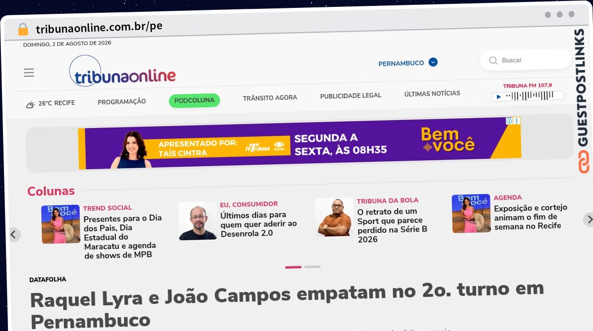 Publish Guest Post on tribunaonline.com.br/pe