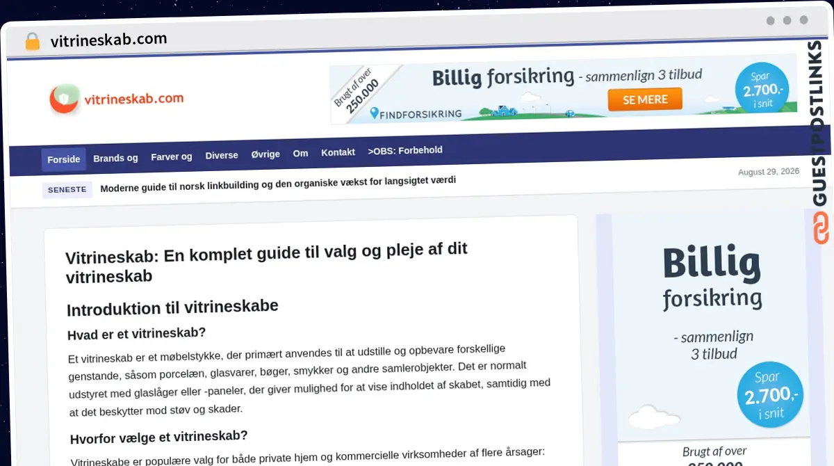 Publish Guest Post on vitrineskab.com