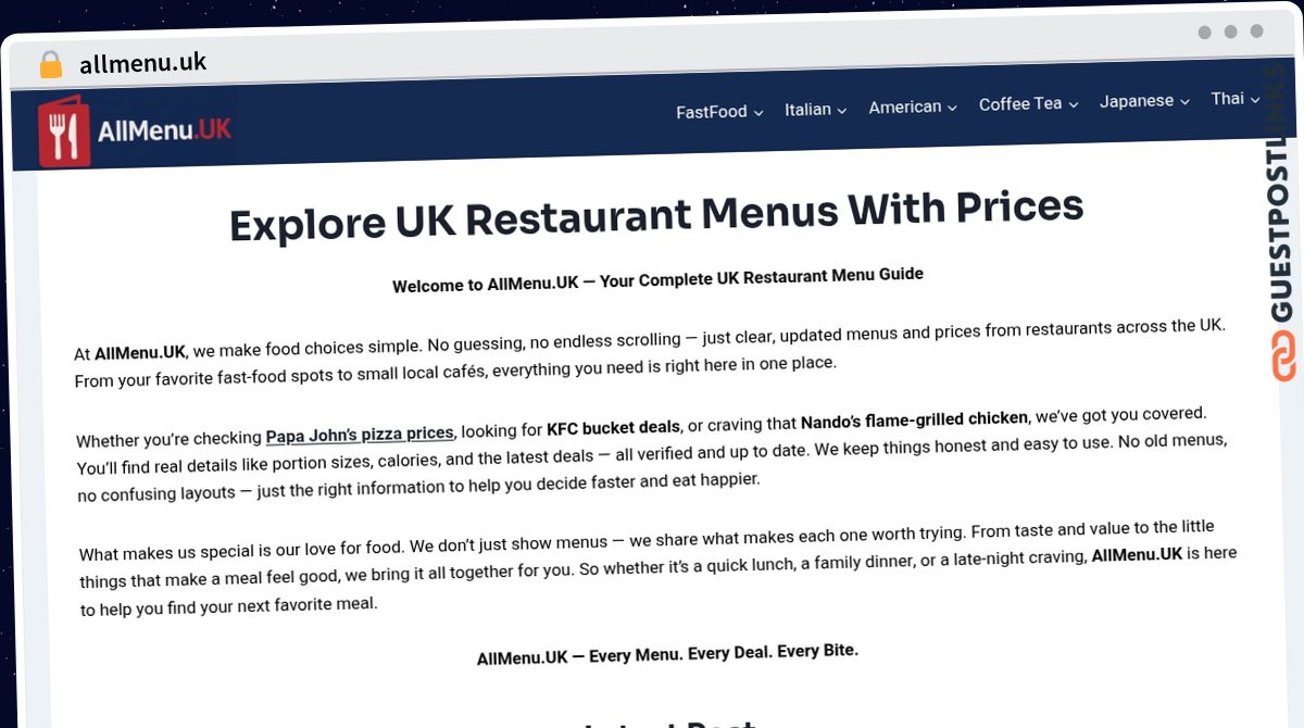 Publish Guest Post on allmenu.uk