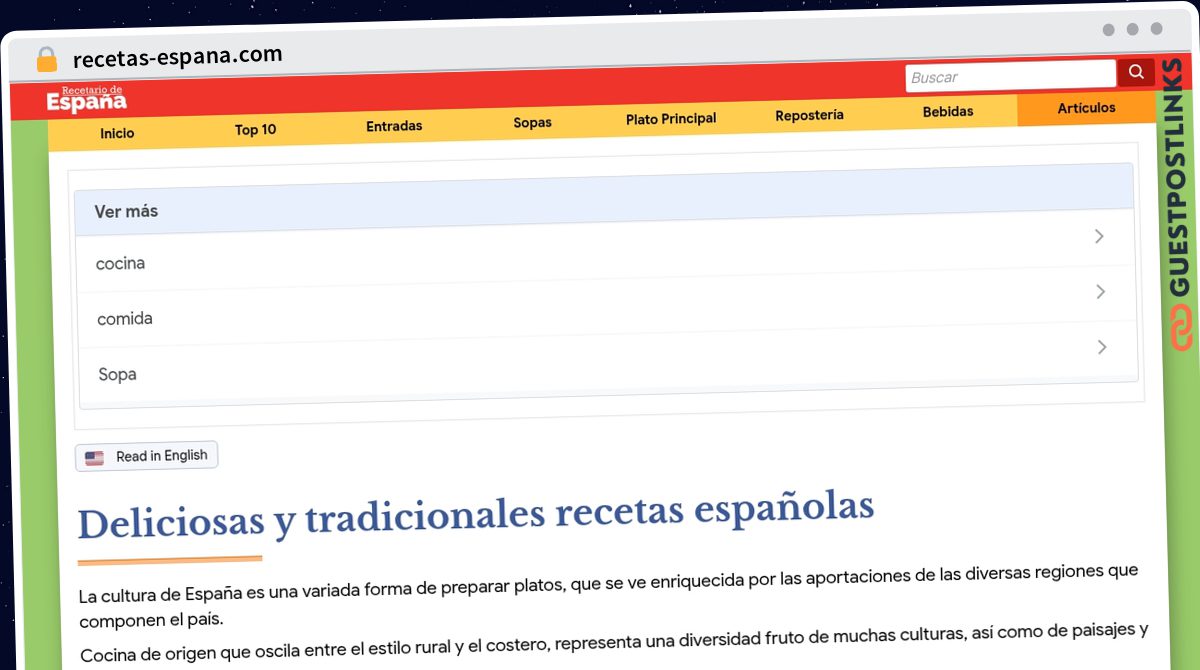 Publish Guest Post on recetas-espana.com