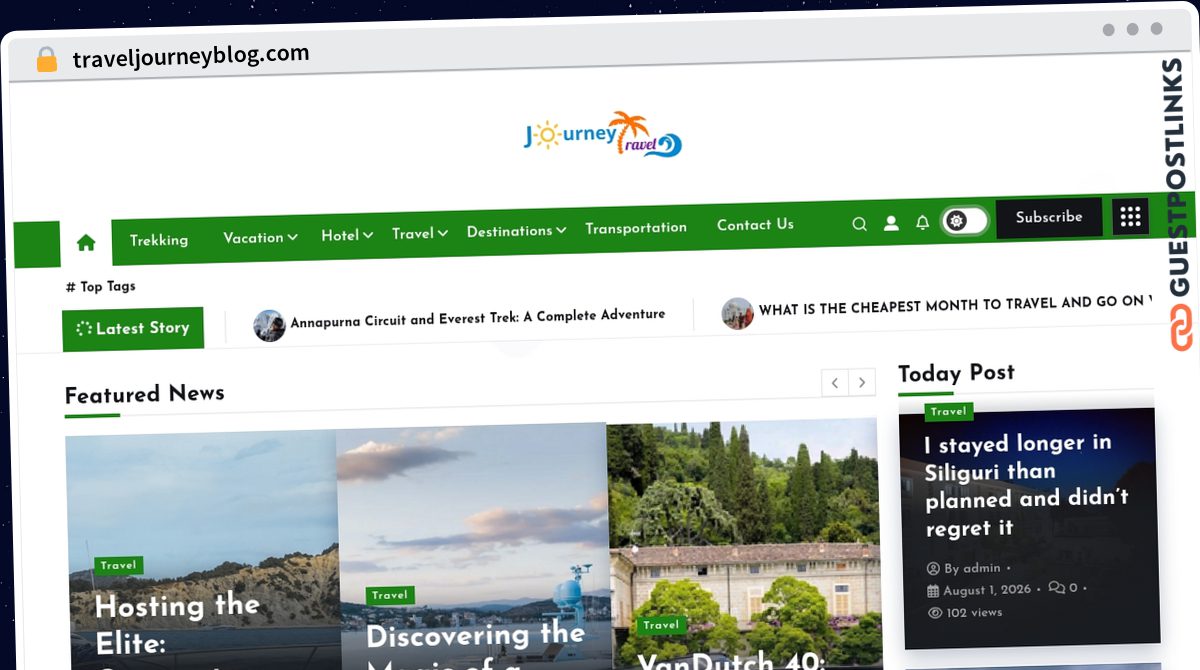 Publish Guest Post on traveljourneyblog.com