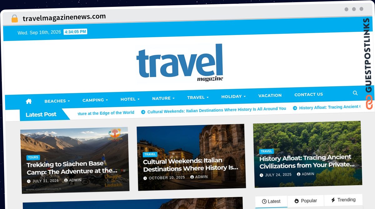 Publish Guest Post on travelmagazinenews.com