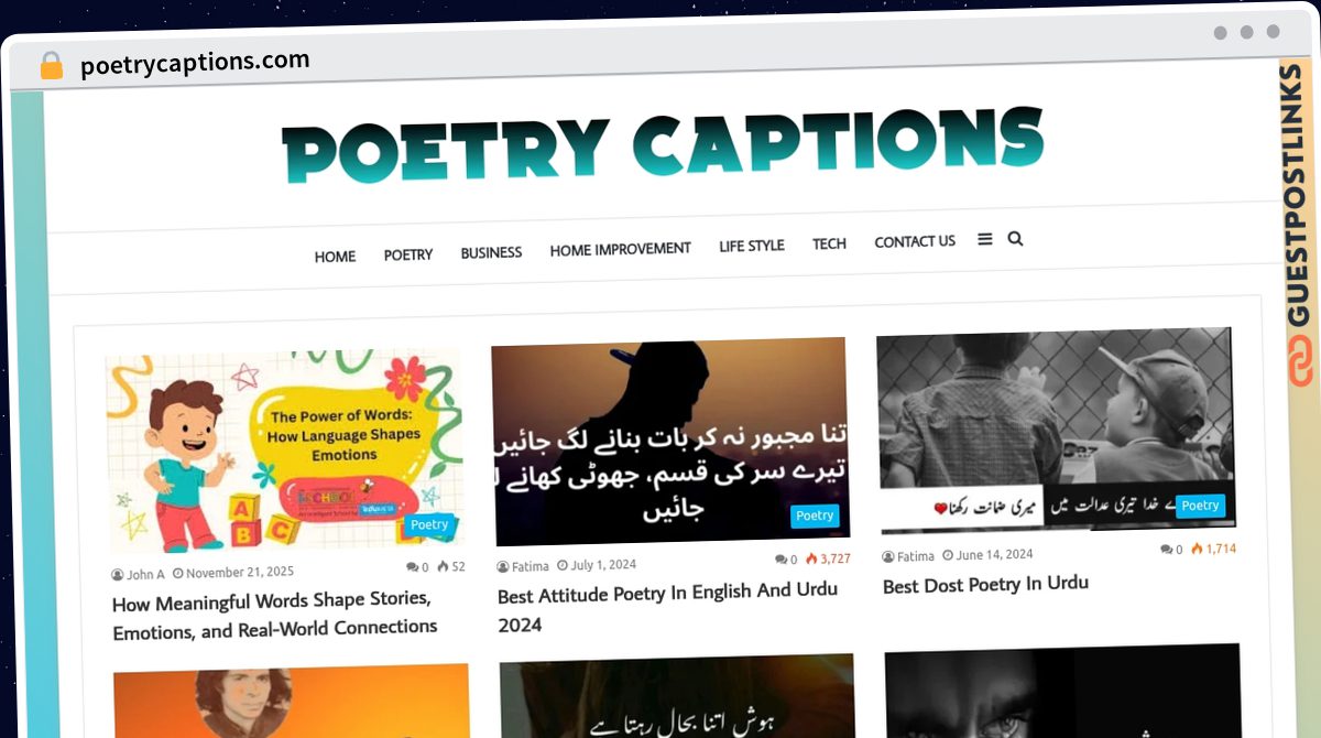 Publish Guest Post on poetrycaptions.com